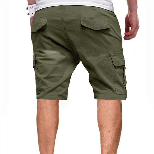 Men’s army green loose fit cargo shorts back view