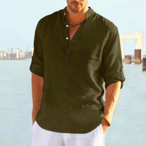 Army Green Stand Collar Shirt
Alt text:
Men’s army green loose fit stand collar casual shirt