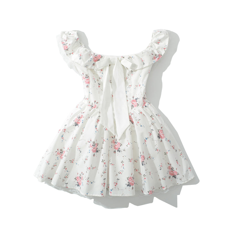 Fashion bow one neck printed dress for women