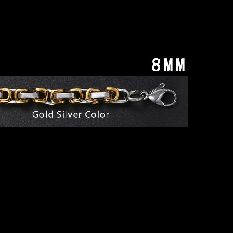 Stainless Steel Box Link Necklace in Black, Silver & Gold