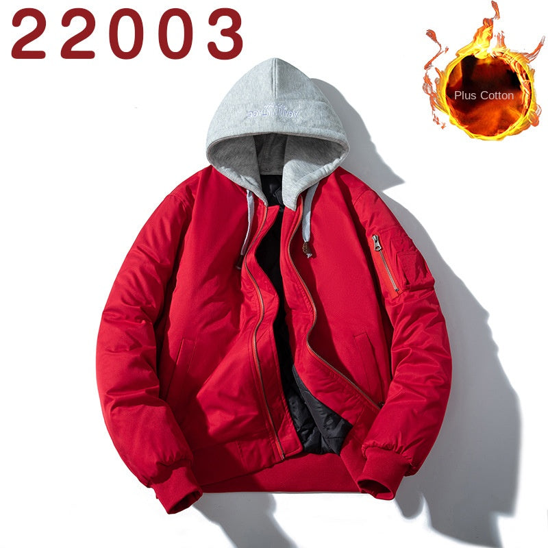 Baseball Jacket Men Simple Popular Cotton-Padded Large Solid Color Outerwear Pilot Jacket Men
