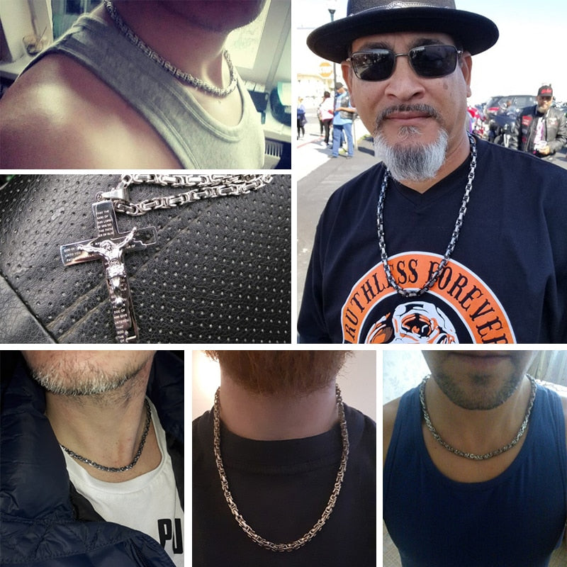 Stainless Steel Box Link Necklace in Black, Silver & Gold