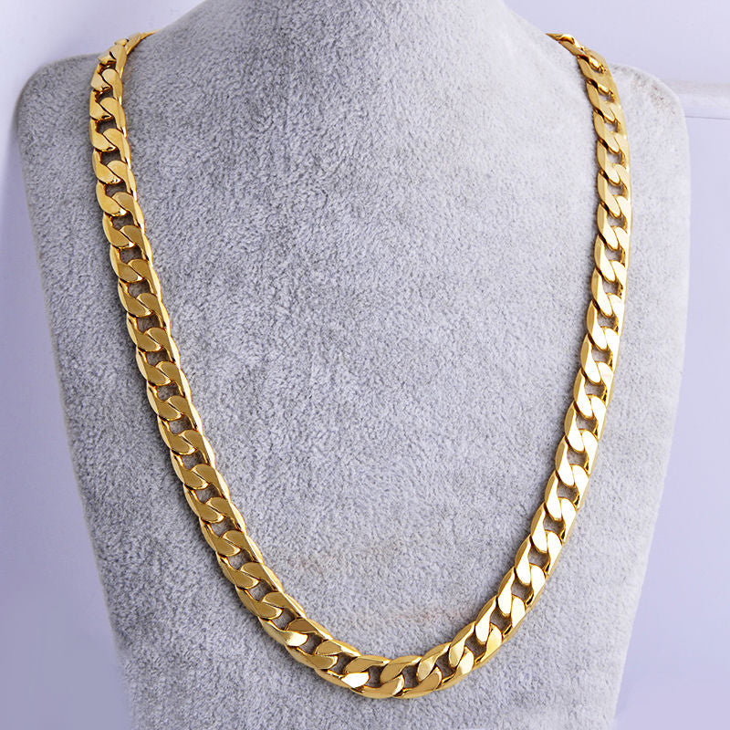 Shellhard Hip Hop Men  Fashion Solid Gold Color Filled Curb Cuban Long Necklace