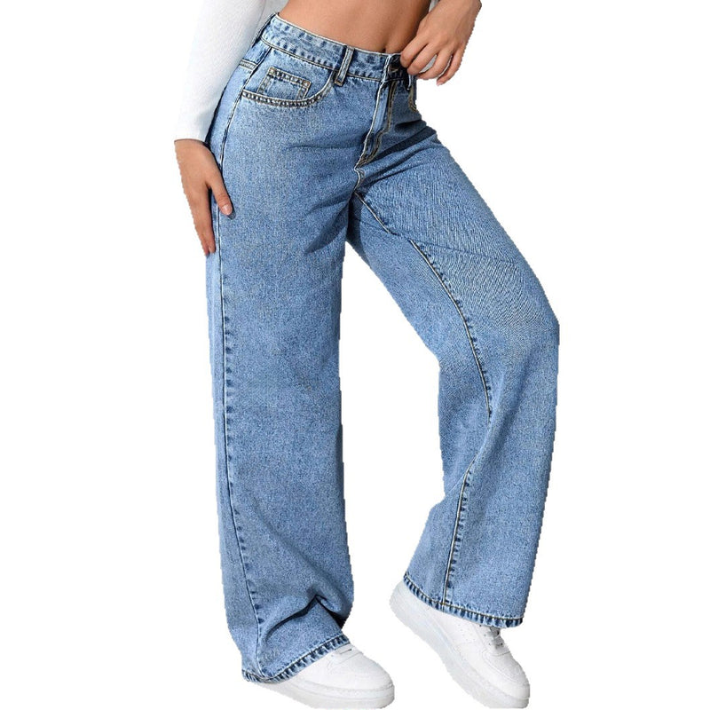 Washed Wide Leg Elastic High Waist Fashion Casual Jeans for Women