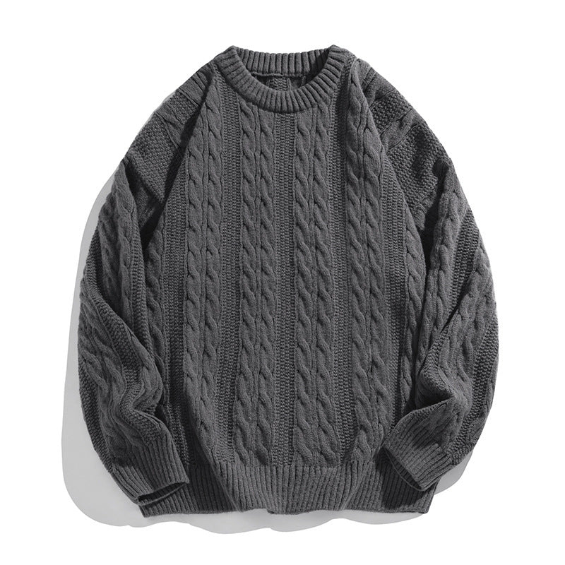 Solid color round neck sweater for men