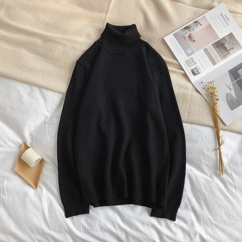 Male Sweater Men's Winter Pullover Turtle Neck  Jumper White Mens Knitwear Pull Homme Turtleneck Sweater Christmas Cotton black