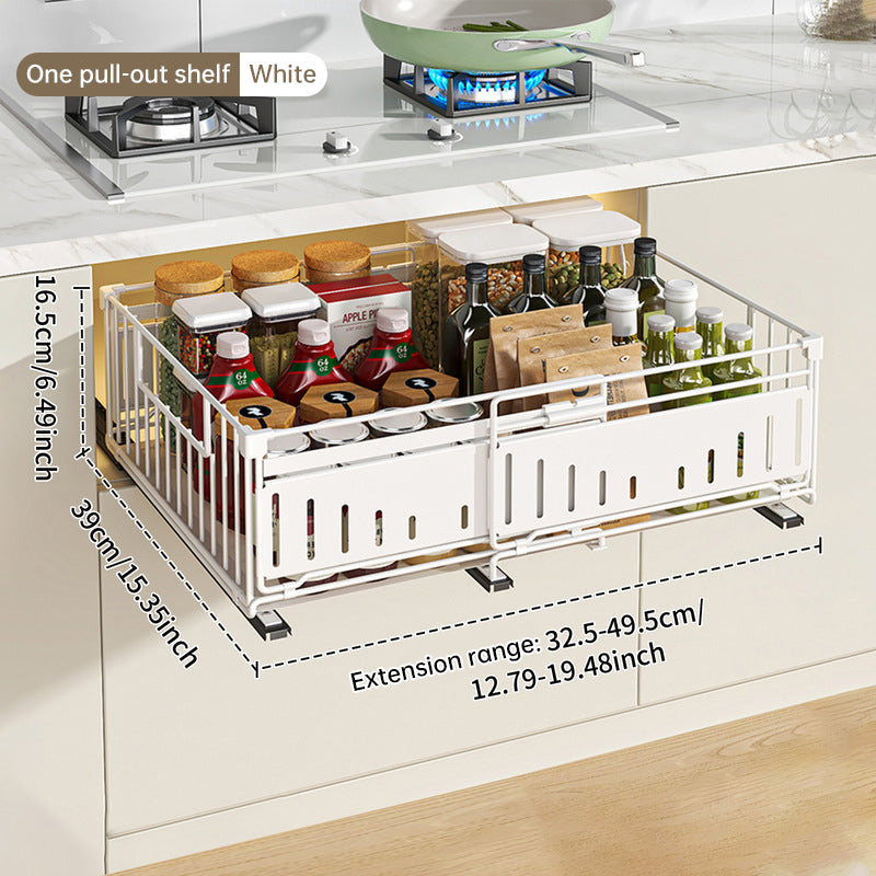 Telescopic Kitchen Drawer Organizer, Adjustable Slide-Out Storage Rack (33-49cm)
