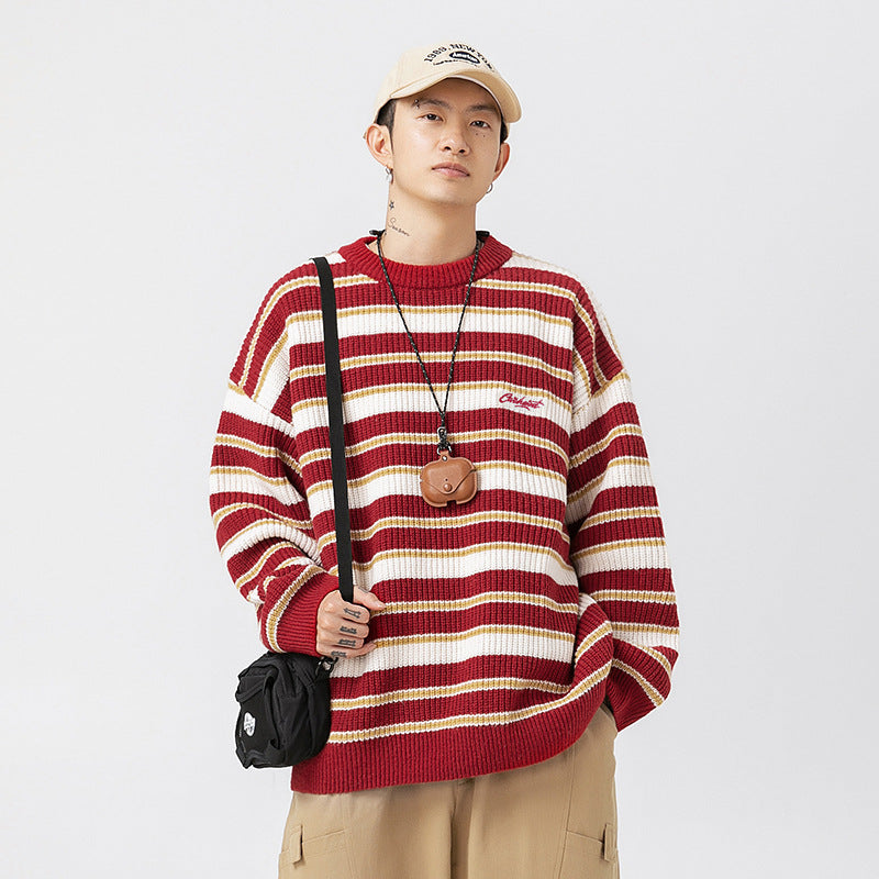 Color blocked round neck sweater for men