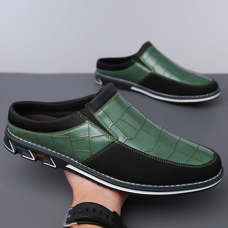 Men's Half-Slipper Leather Shoes Back Strap Slippers Big Size Toe-Covered Slippers