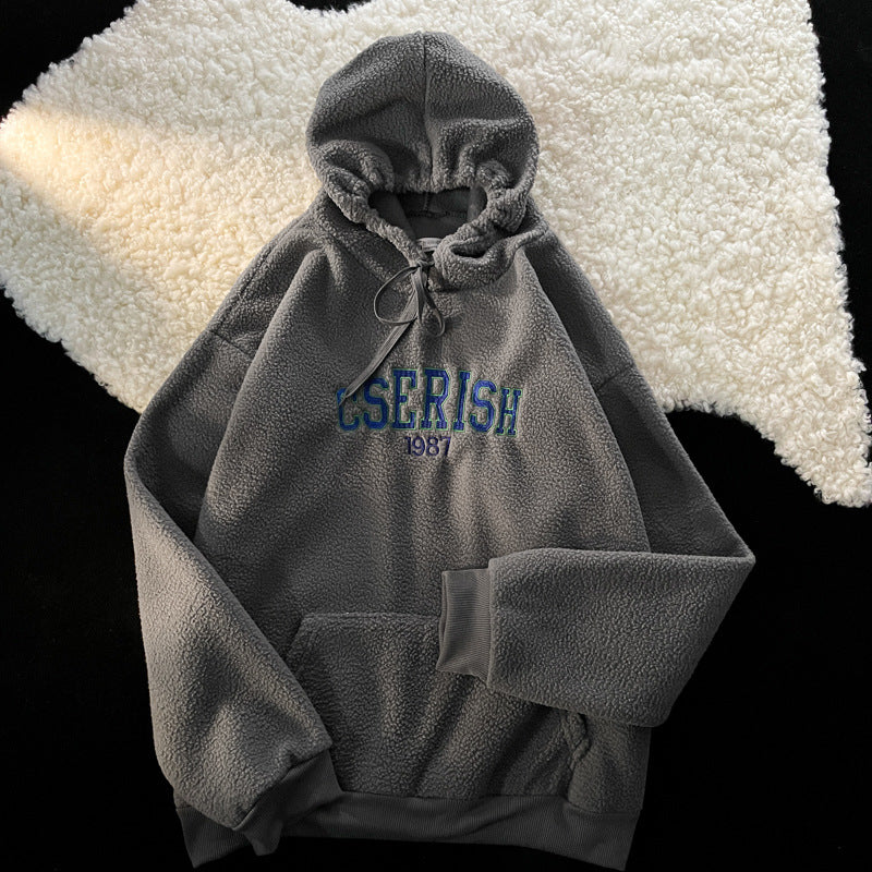 Spring and Autumn Ins Thickened Lamb Fleece Sweater Mens Embroidery Plush Japanese Loose Korean Fashion Brand Coat