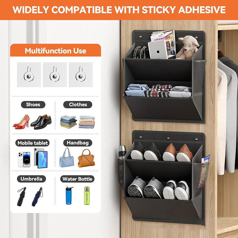 RV shoe storage (adhesive), over-door rack with deep pockets – for motorhomes, narrow wardrobes, 1 piece