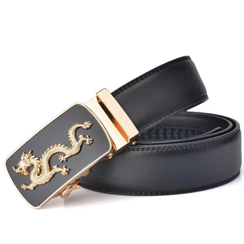 Men's Automatic Buckle Leather Belt -  Dragon Designer Black Strap