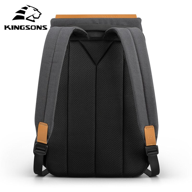 Back design of the Kingsons dark gray backpack showing padded straps and breathable mesh support panel.