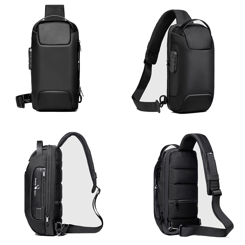 Back panel of black sling bag with padded, breathable cushion for all-day comfort