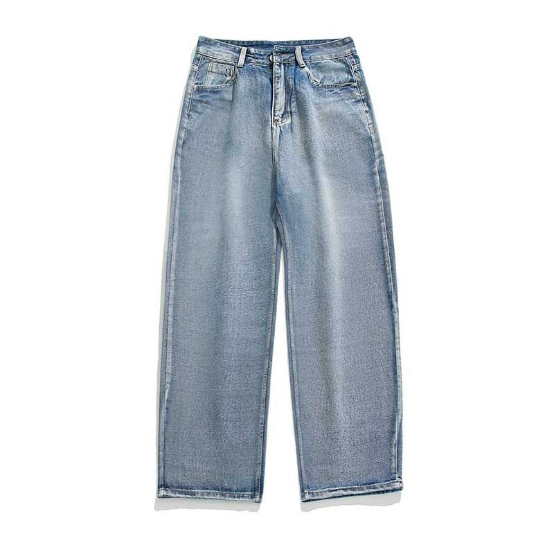 Simple solid color jeans for men washed loose straight long pants