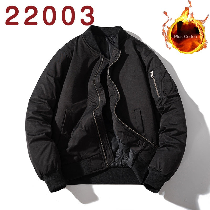 Baseball Jacket Men Simple Popular Cotton-Padded Large Solid Color Outerwear Pilot Jacket Men