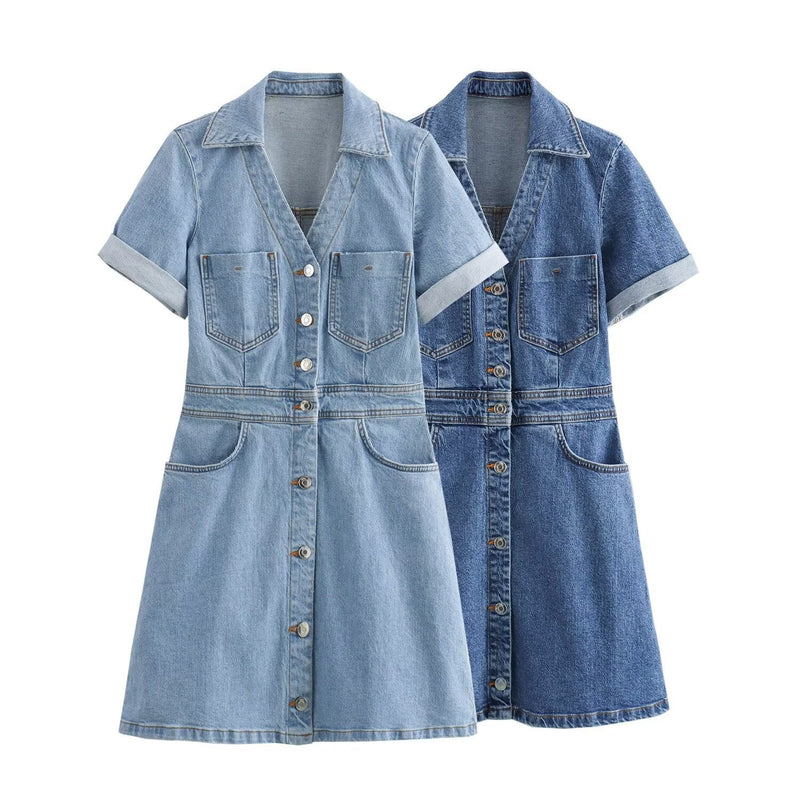 Fashionable and casual denim mini dress