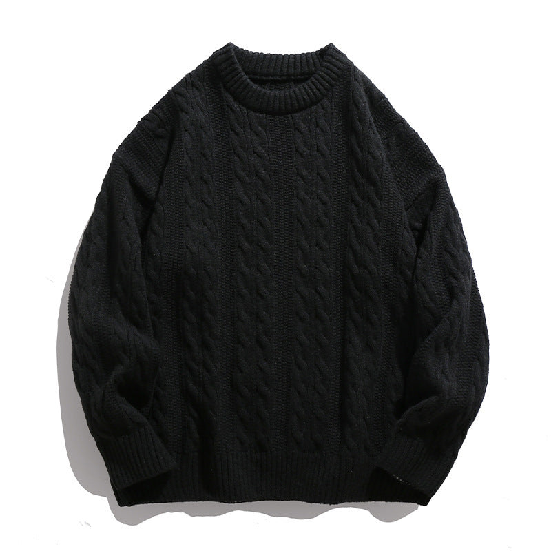 Solid color round neck sweater for men