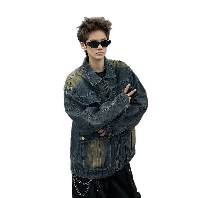 Multi pocket denim jacket for men in spring