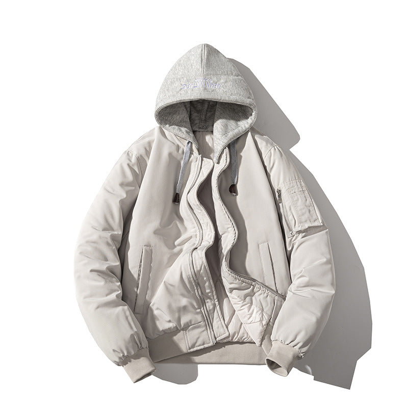 Baseball Jacket Men Simple Popular Cotton-Padded Large Solid Color Outerwear Pilot Jacket Men