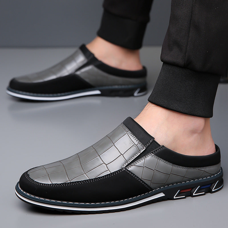 Men's Half-Slipper Leather Shoes Back Strap Slippers Big Size Toe-Covered Slippers