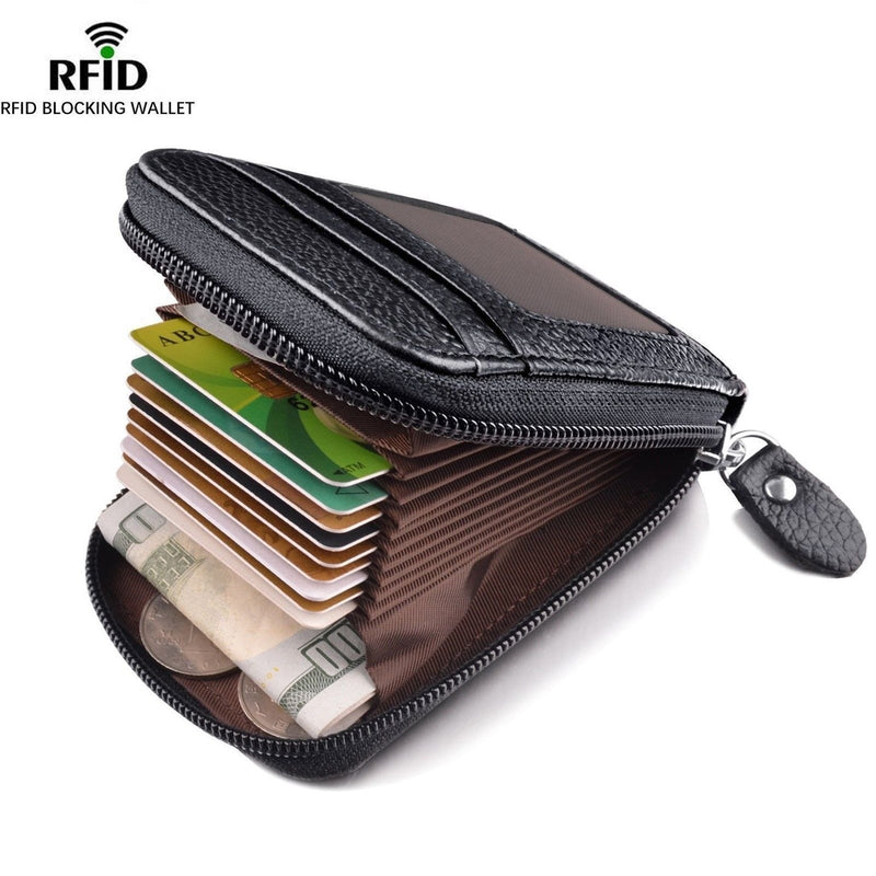 Men’s RFID-Blocking PU Leather Wallet – Multi-Card Zipper Style
