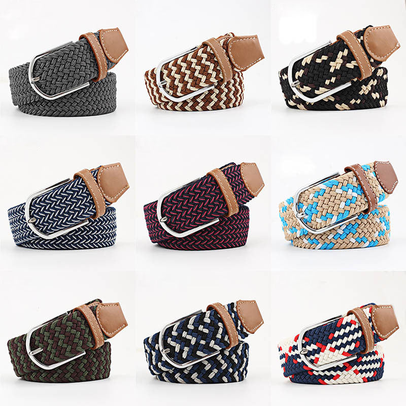 Striped Elastic Men Belt - Casual Pin Buckle Waist Strap