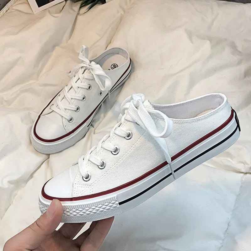 Round Toe Lace-Up Canvas Sneakers