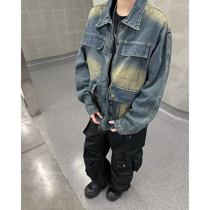 Multi pocket denim jacket for men in spring