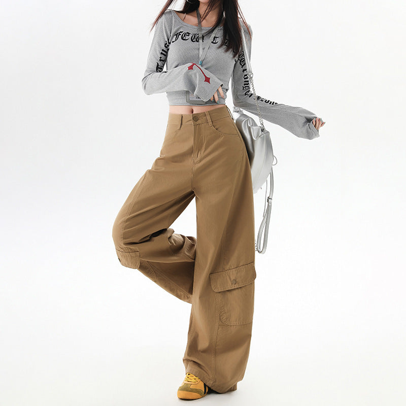 High-Waisted Straight Leg Cargo Pants for Women,Loose Fit Wide Leg Casual Trousers for Plus Size