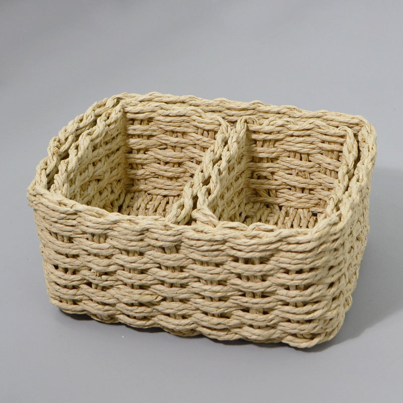 3-Piece Handmade Straw-Woven Paper-Rope Storage Baskets (Decorative & Office Use)