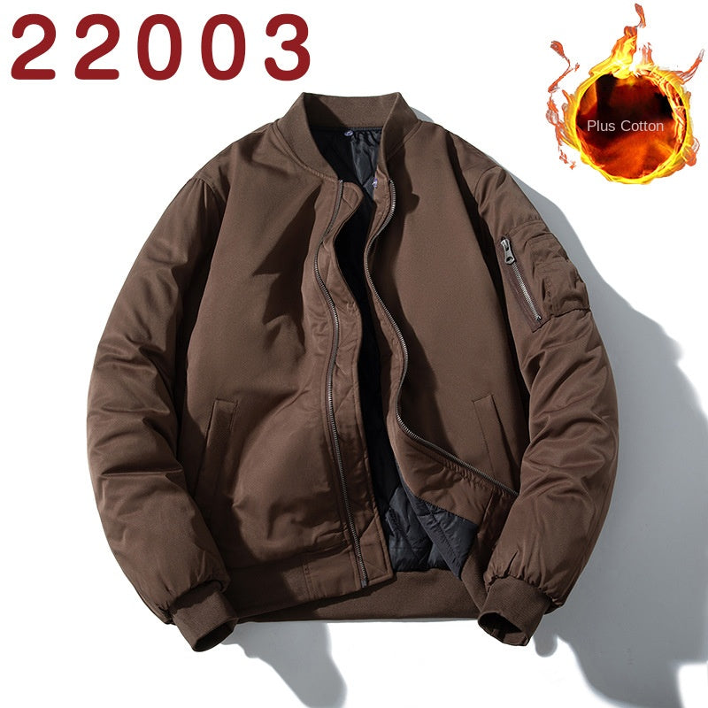 Baseball Jacket Men Simple Popular Cotton-Padded Large Solid Color Outerwear Pilot Jacket Men