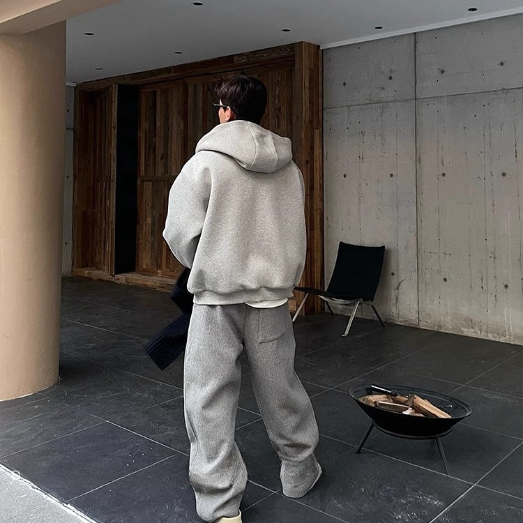 Double zipper hooded sweatshirt jacket for men