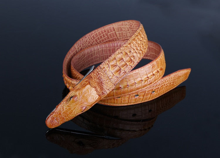 Men's Luxury Cowhile Belt - Crocodile Pattern Designer Strap