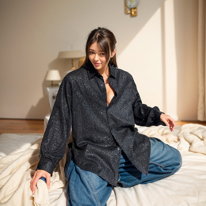 Men's Handmade Sequin Shirt - Loose Luxury Fashion Top