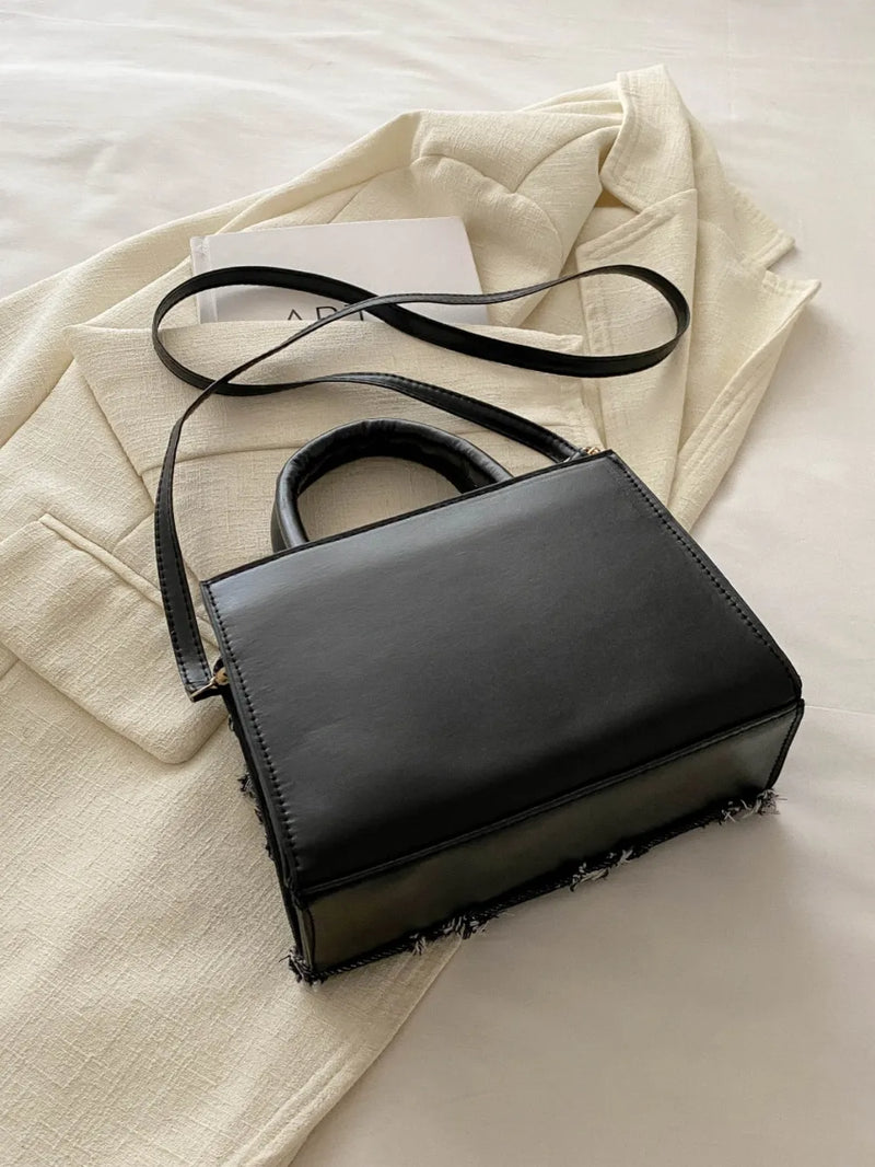 Raw Hem Denim PU Leather Handbag