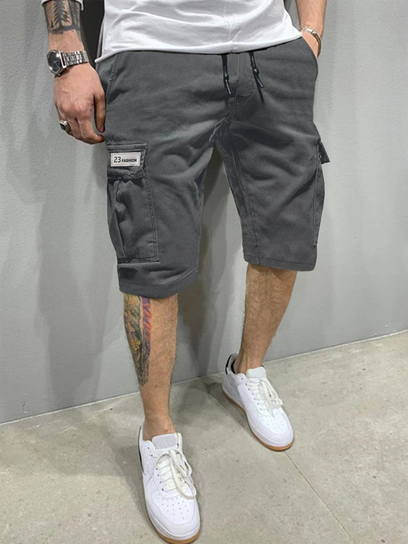 Dark gray casual cargo shorts with loose fit design