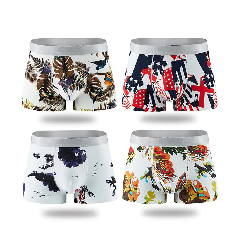 Breathable Ice Silk Men's Boxer Briefs with Print