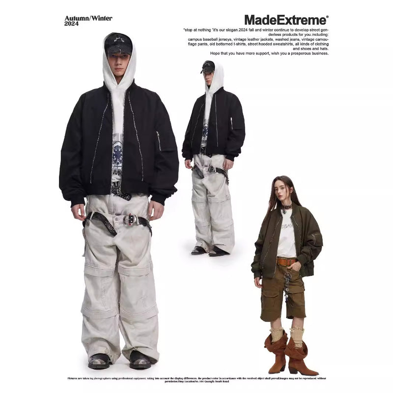 Patch Embroidery Flight Jacket  Casual Outerwear for Men and Women