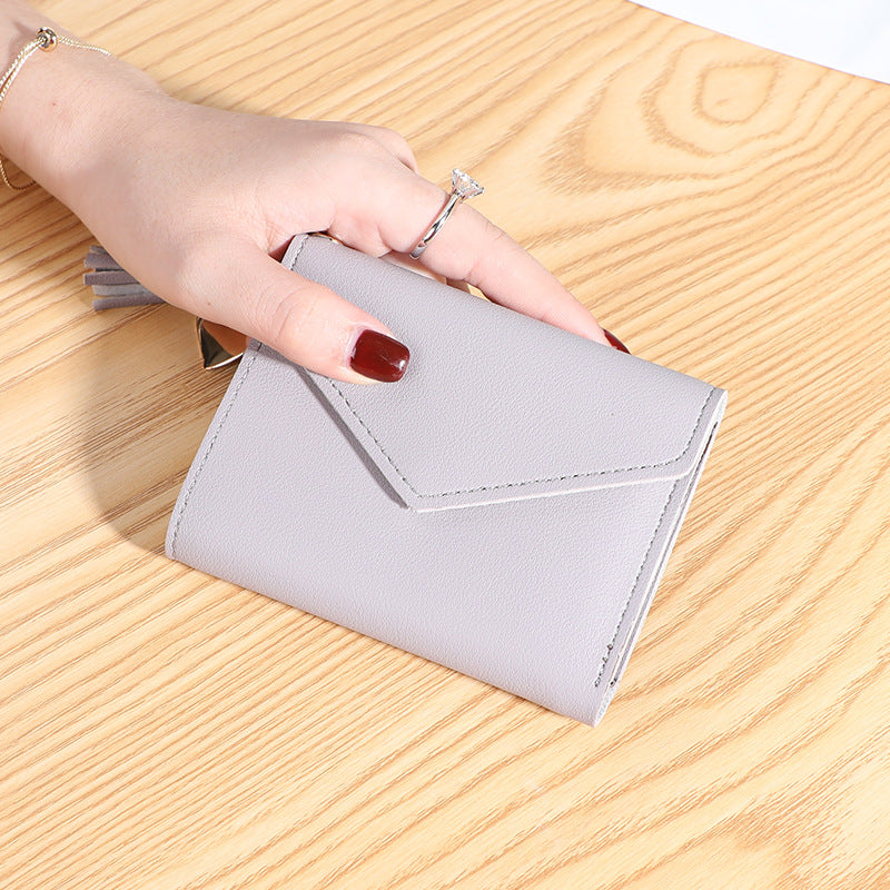 New women's wallet with multiple card slots, Su Liu short card bag, Korean version, small fresh leather wallet, wallet