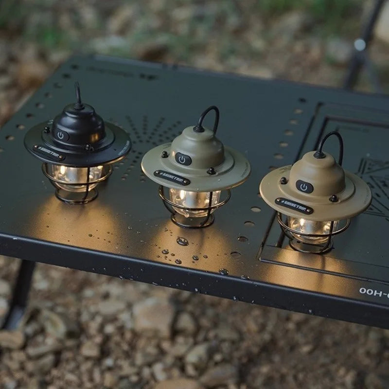 Retro Outdoor LED Light with Type-C Charging, Water-Resistant Tent Light for Hiking