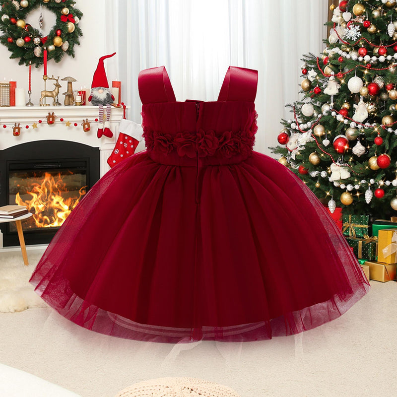 Fairy Tale Style Lace Sleeveless Floral Applique Puffy Dress