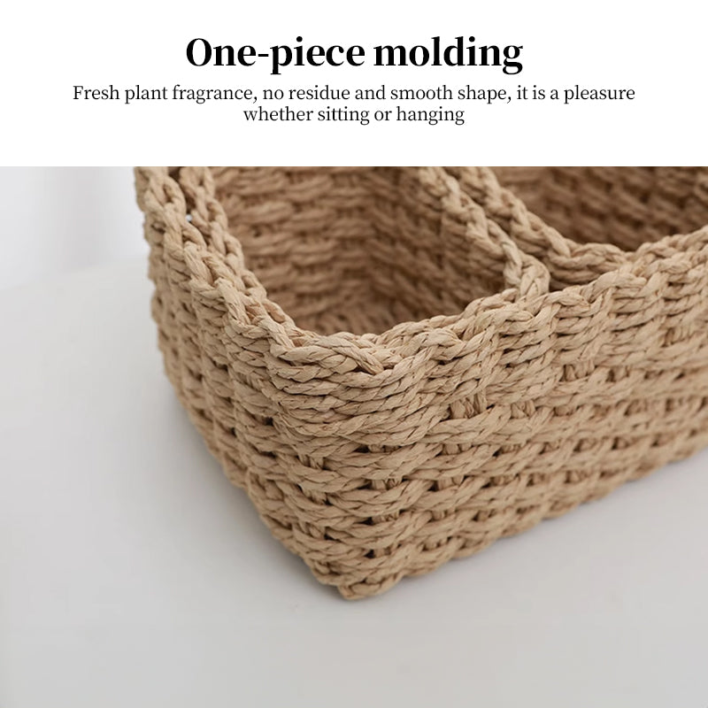 3-Piece Handmade Straw-Woven Paper-Rope Storage Baskets (Decorative & Office Use)