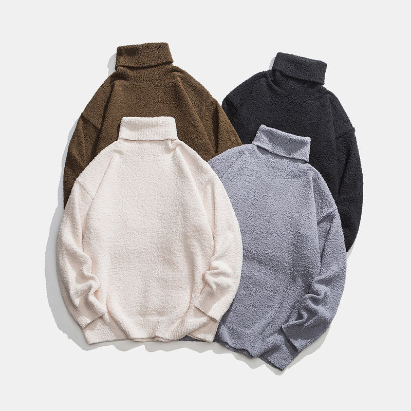 Solid color reversible high neck sweater knitted sweater for men and women