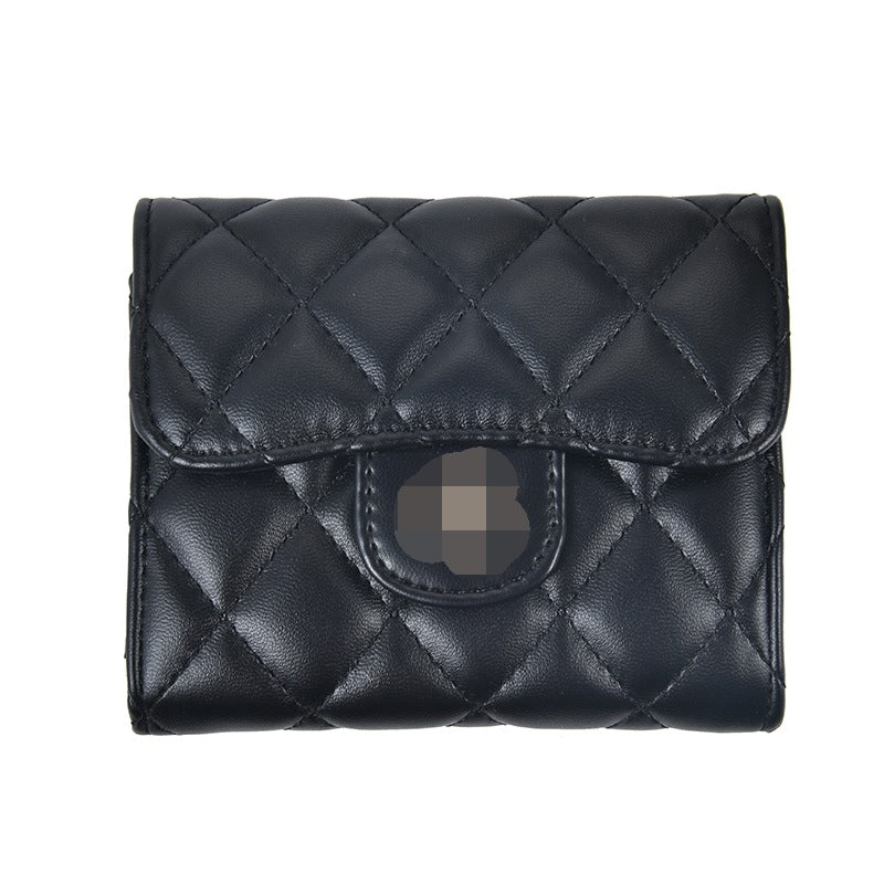 Small Fragrance Folding Wallet Women's Short Wallet Coin Purse Simple Diamond Embroidery Thread Large Capacity Long Wallet Card Holder