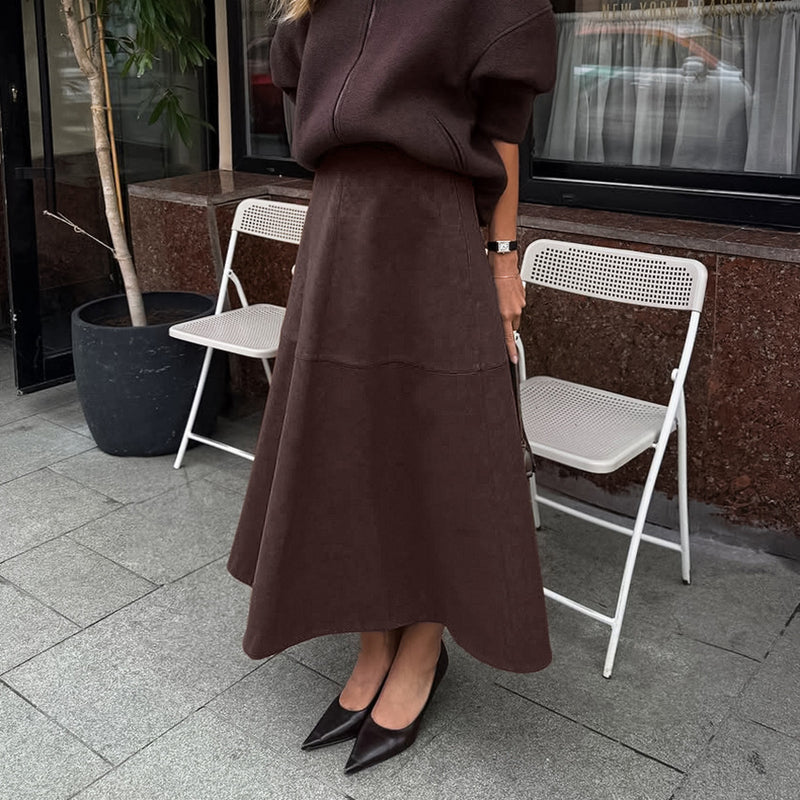 Retro casual brown loose high waisted skirt