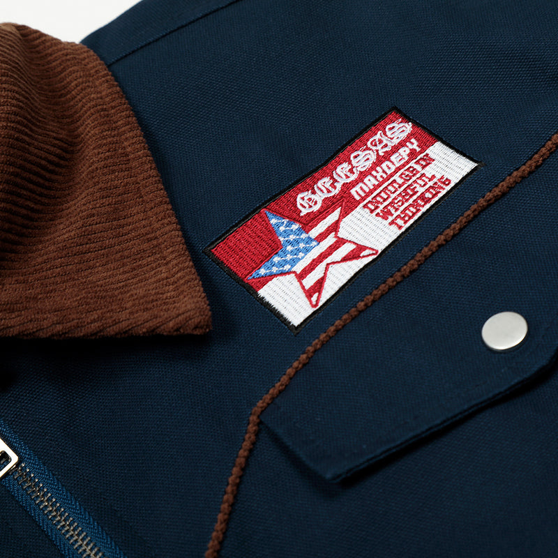 Campus style embroidered jacket with lapel Detroit jacket for men