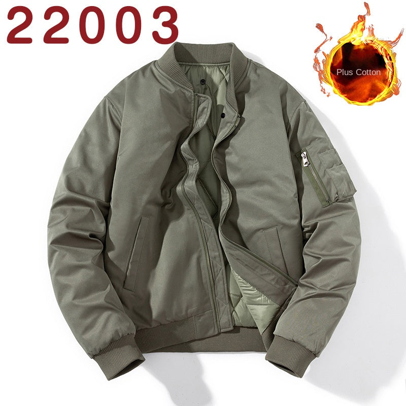Baseball Jacket Men Simple Popular Cotton-Padded Large Solid Color Outerwear Pilot Jacket Men