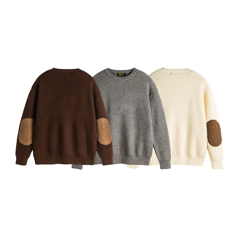 Round neck loose and simple patch sweater knitted sweater for men