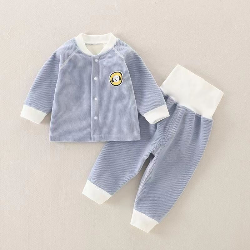 Children's Autumn And Winter Warm Suit Baby Spring And Autumn Plus Fleece Outer Wear Tops Pants Men And Women Baby Two Sets